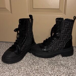 Fendi Jacquard FF Lug-Sole Combat Boots